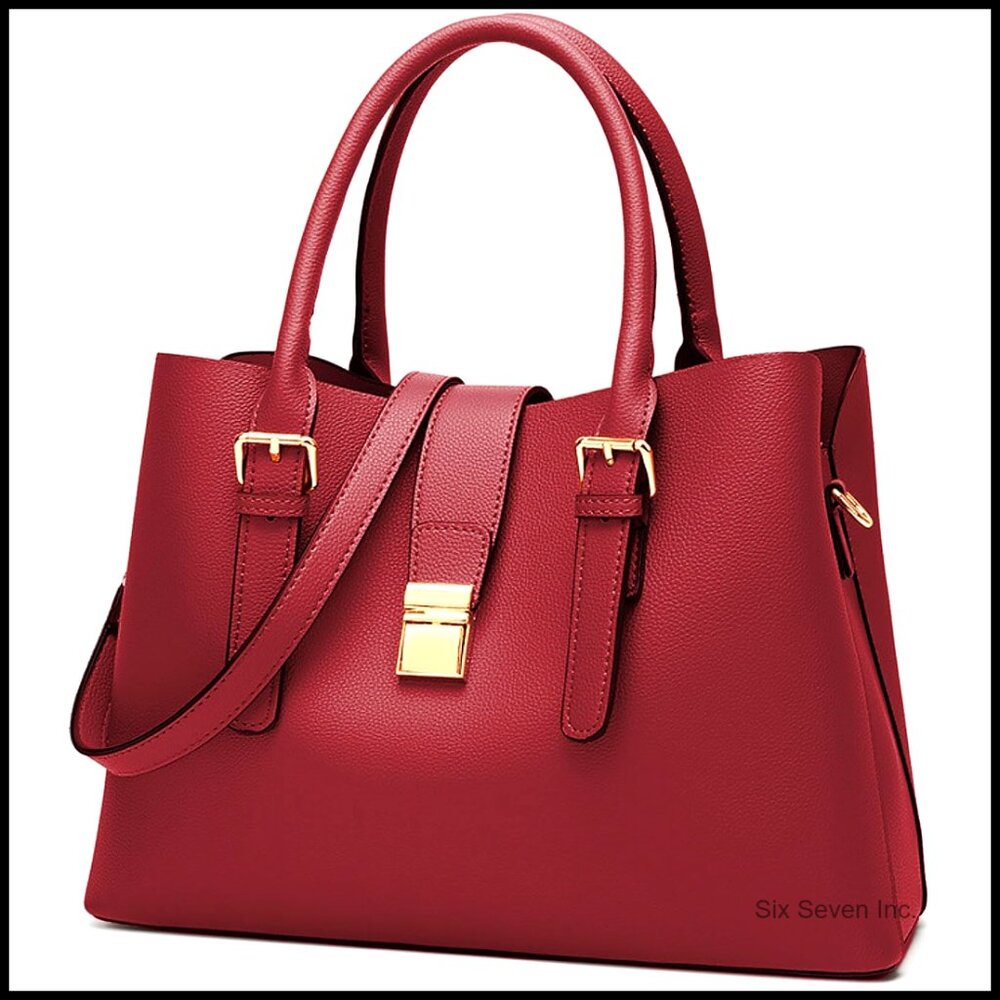 Vegan Leather Tote Shoulder Bag Crossbody Strap Structured Trapezoid Work
